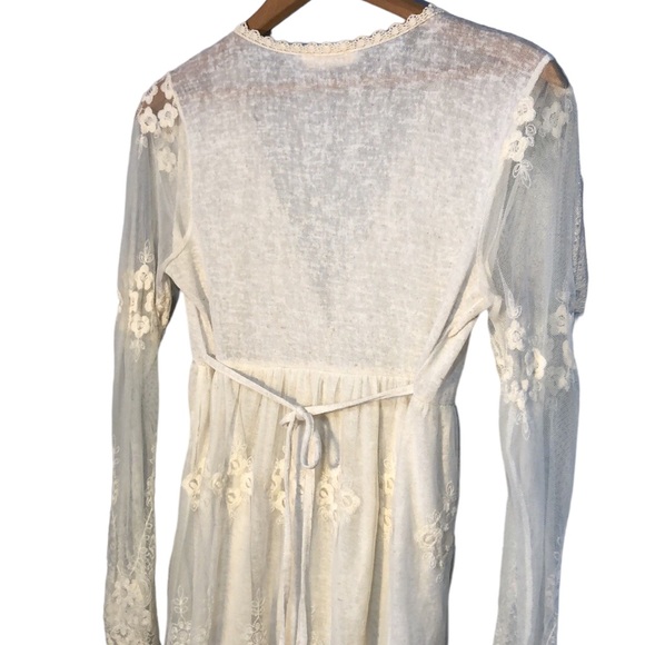 A’REVE | Women’s Cream Linen Blend Button Tie Back Long Lace Cardigan size S - Picture 14 of 15